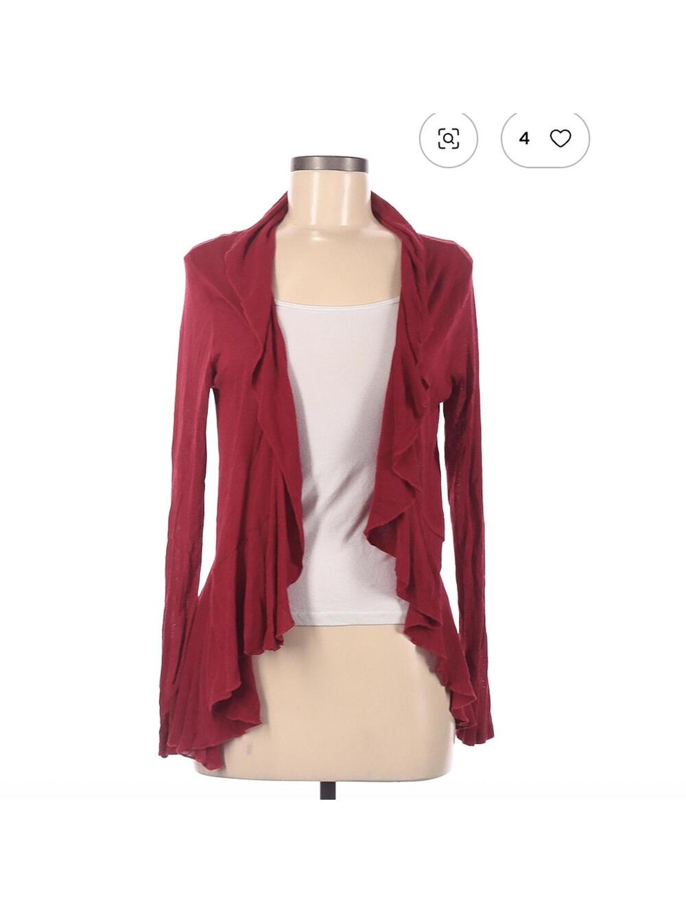 Cache Red Ruffle Front Cardigan Size Medium